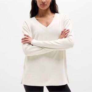 Athleta Top 2X Heathered Cream Oatmeal V Neck Soft Lounge Lightweight Sweatshirt